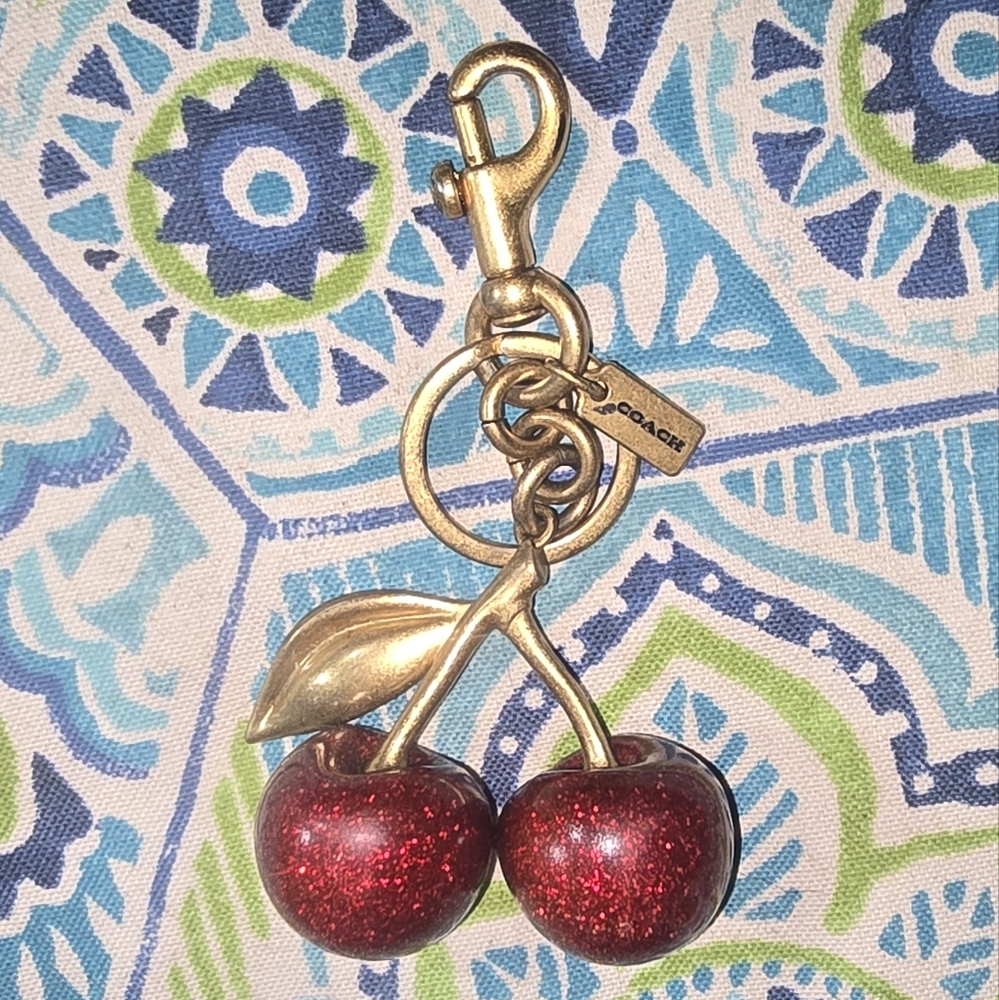 Coach Cherry Bag Charm Gold and Red